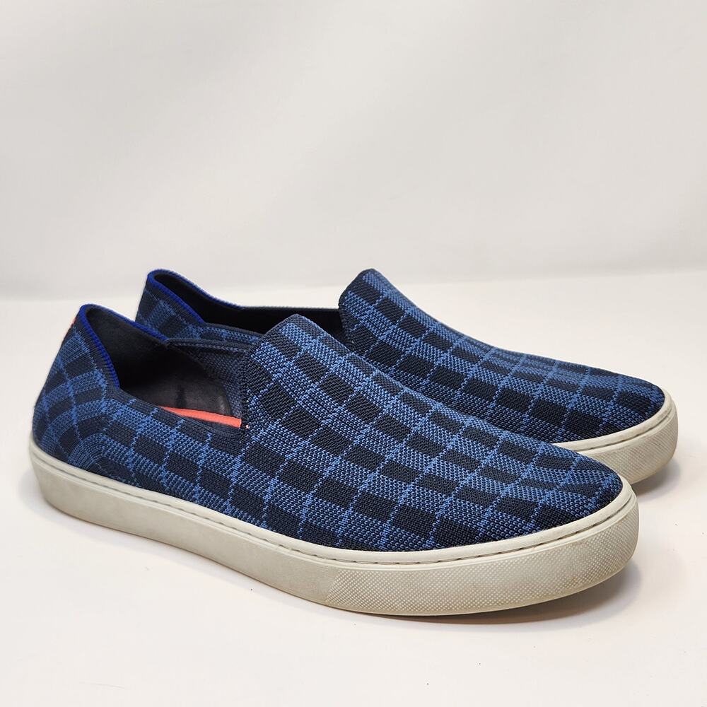 Rothys The Sneaker Indigo Gingham Blue Slip On Shoe Women Size 10 Casual Comfort